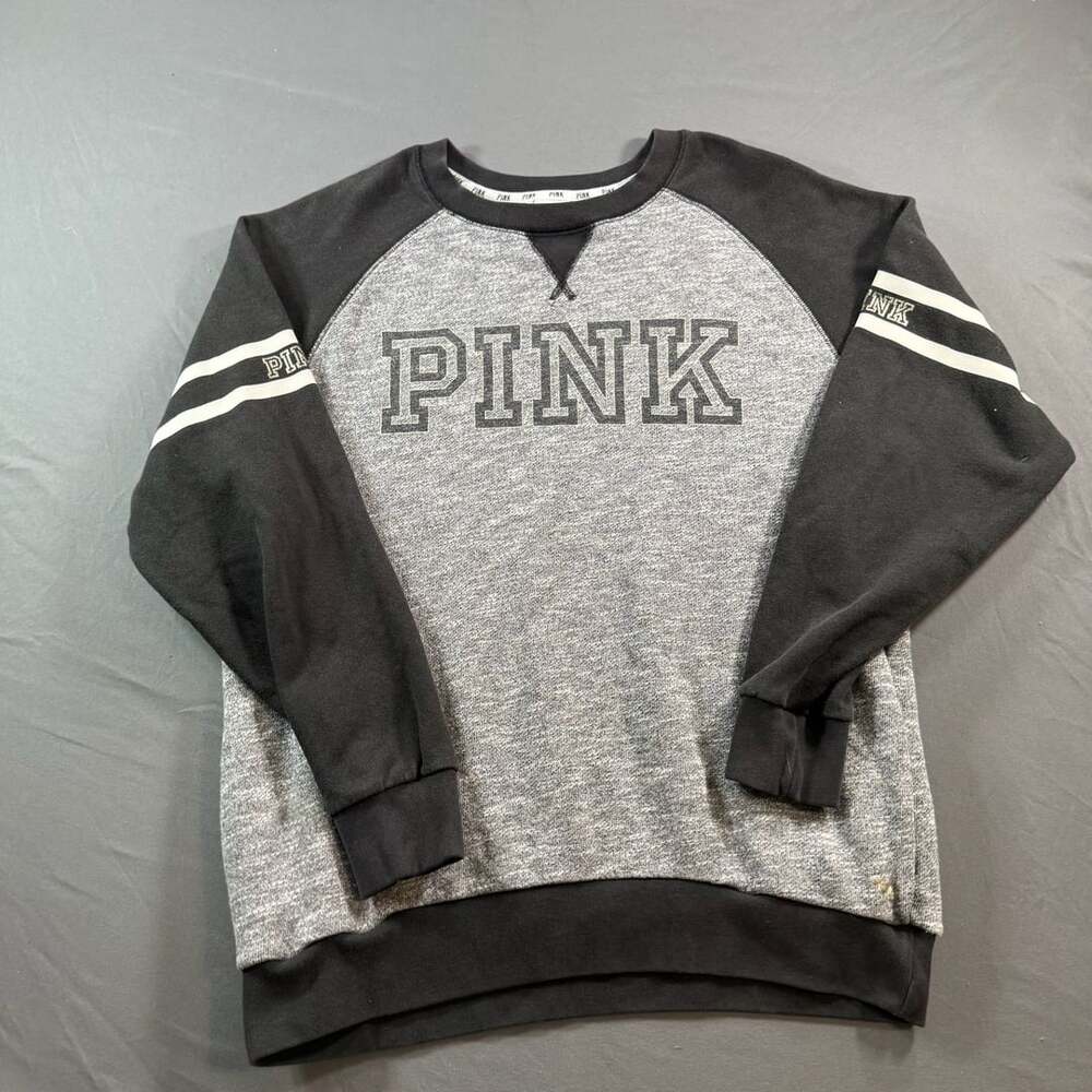 Victoria’s Secret PINK Varsity Crewneck Sweatshirt Gray Black Small